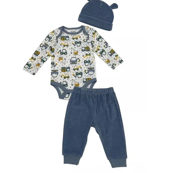 Chick Pea Boys Bodysuit Joggers and Hat, 3-Piece Set Blue 3-6 months NWT - Picture 1 of 6